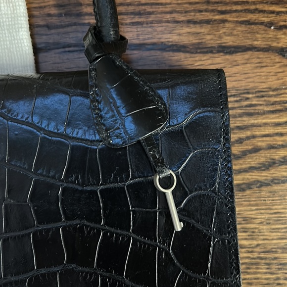 90’s Prada Black Croc embossed leather top handle handbag. - Picture 6 of 13